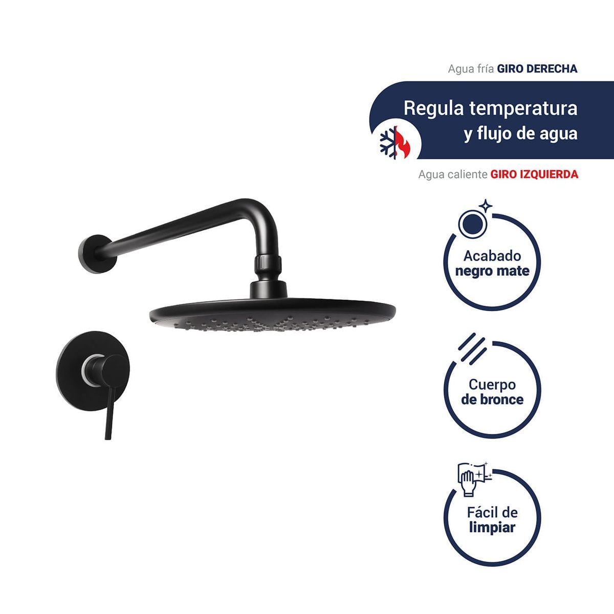 VAINSA - Grifería Ducha Monocomando Lever con salida black negro Vainsa
