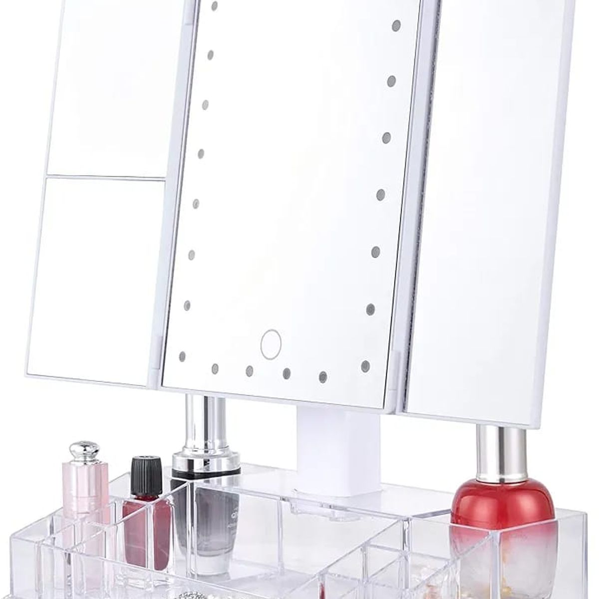 GENERICO - ESPEJO DE 3 CUERPOS CON  LUCES LED Y ALMACENAJE PARA MAQUILLAJE REGALO SUCCIONADOR DE ESPINILLAS