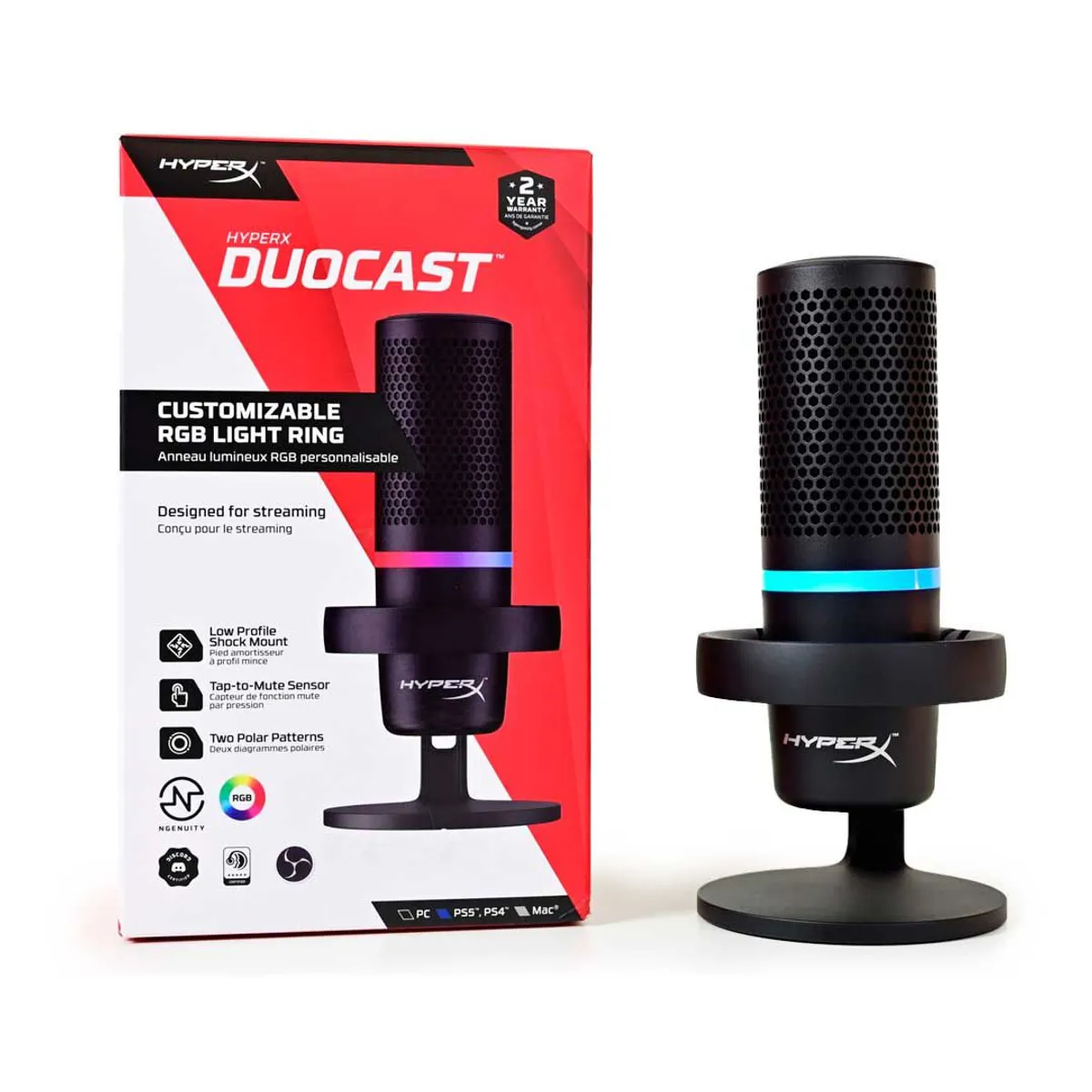 HYPERX - Microfono HyperX Duocast RGB Anti-Vibracion - PC PS4 PS5