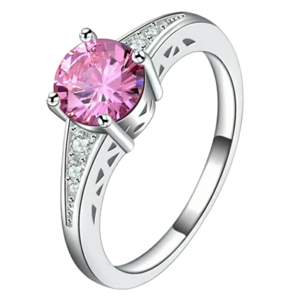 GENERICO - Anillo de Compromiso Imperial Rose Bañado Oro Blanco 18K Aro - Genieka