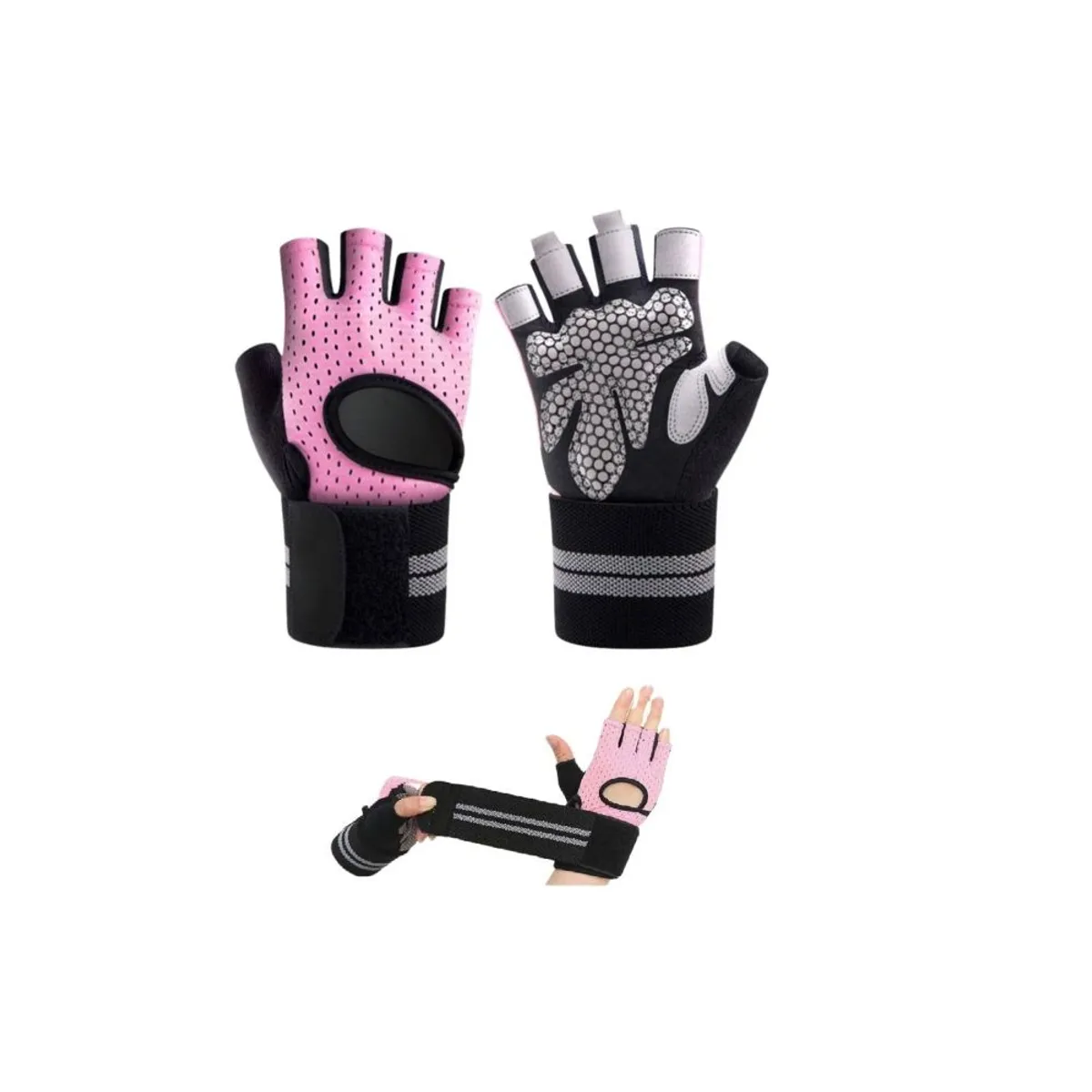GENERICO - Guantes para Pesas GYM Dama Mesh Talla S Rosado