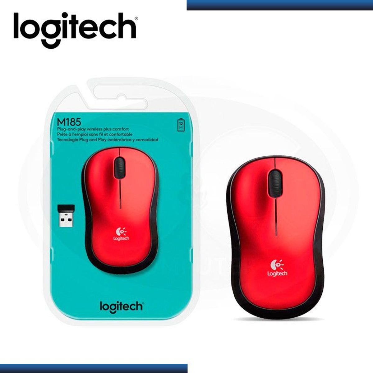LOGITECH - MOUSE LOGITECH M185 WIRELESS RED 910-003635