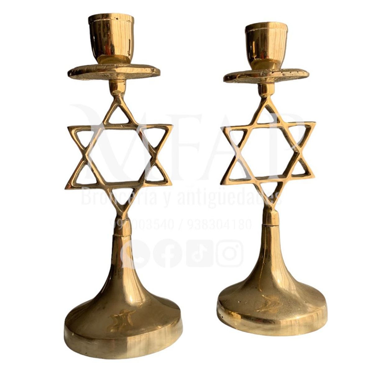 MFAP BRONCERIA Y ANTIGUEDADES - Candelabro de 2 vela estrella de David en bronce