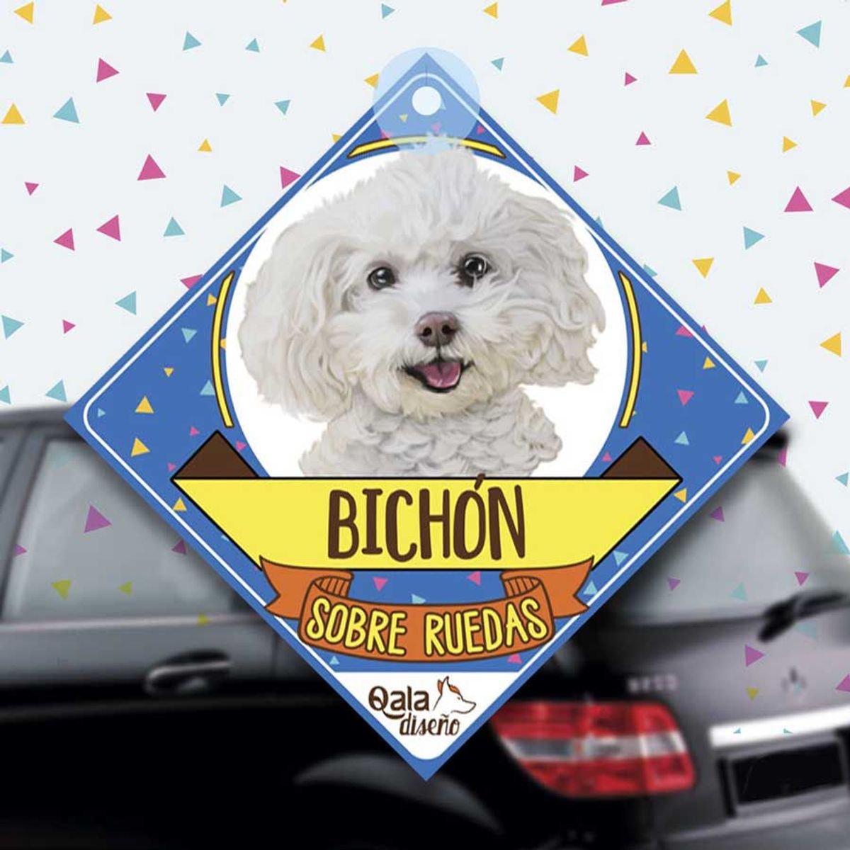 QALA DISEÑO - Colgante de auto 15x15 cm - Qala Diseño - Perro Bichón Frisé