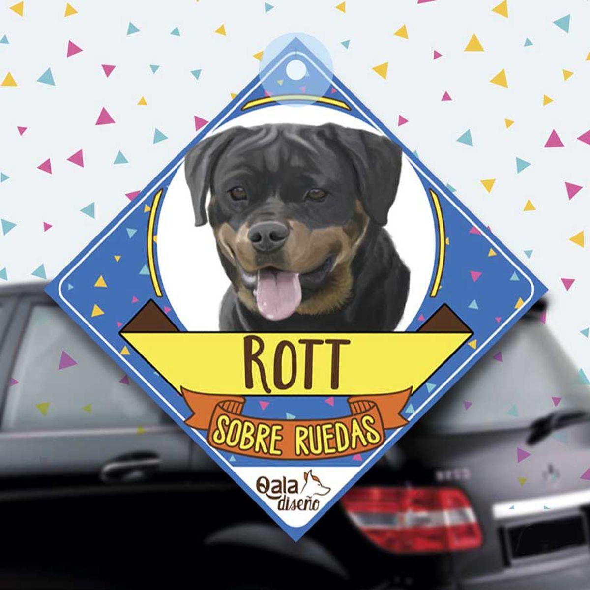 QALA DISEÑO - Colgante de auto 15x15 cm - Qala Diseño - Perro Rottweiler