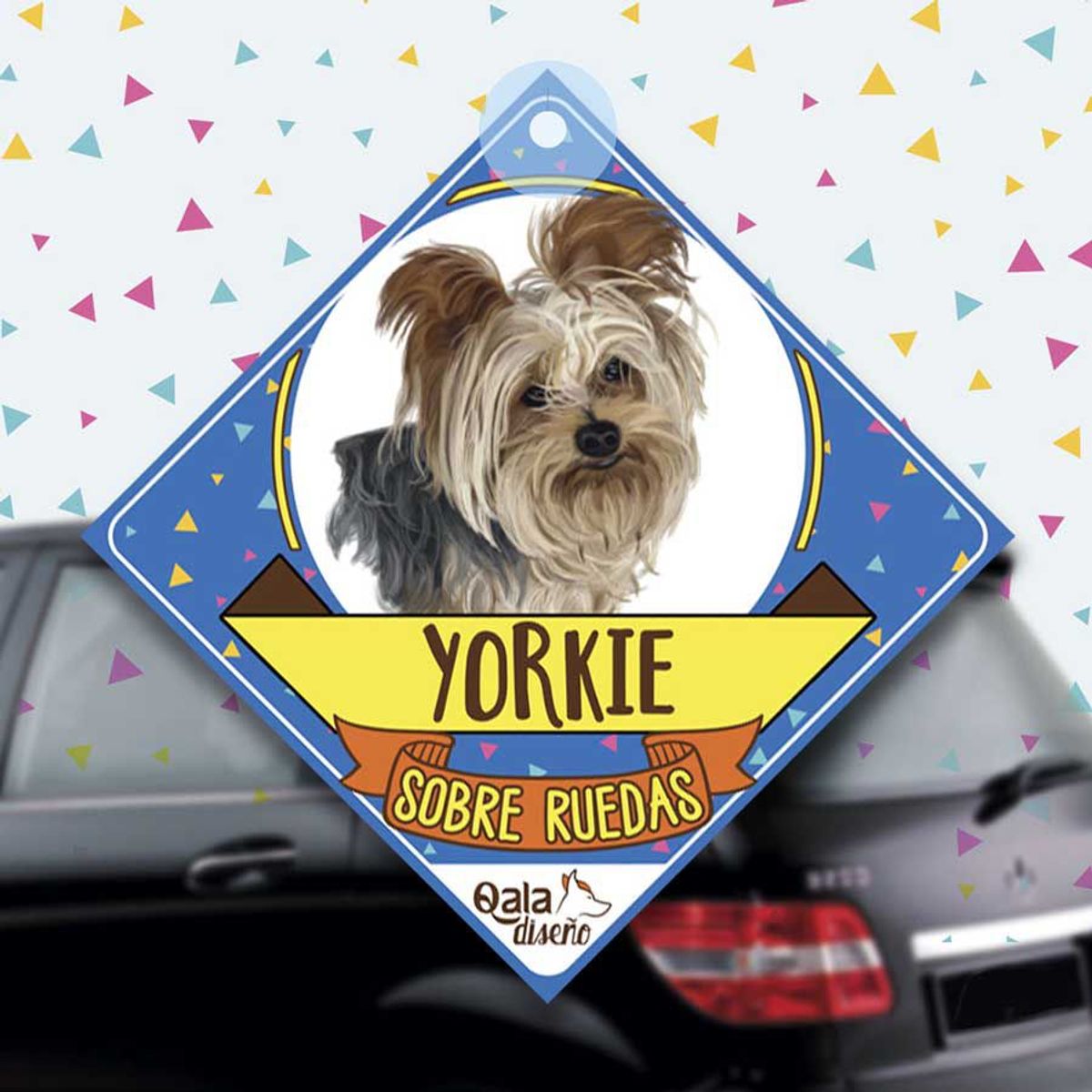 QALA DISEÑO - Colgante de auto 15x15 cm - Qala Diseño - Perro Yorkie