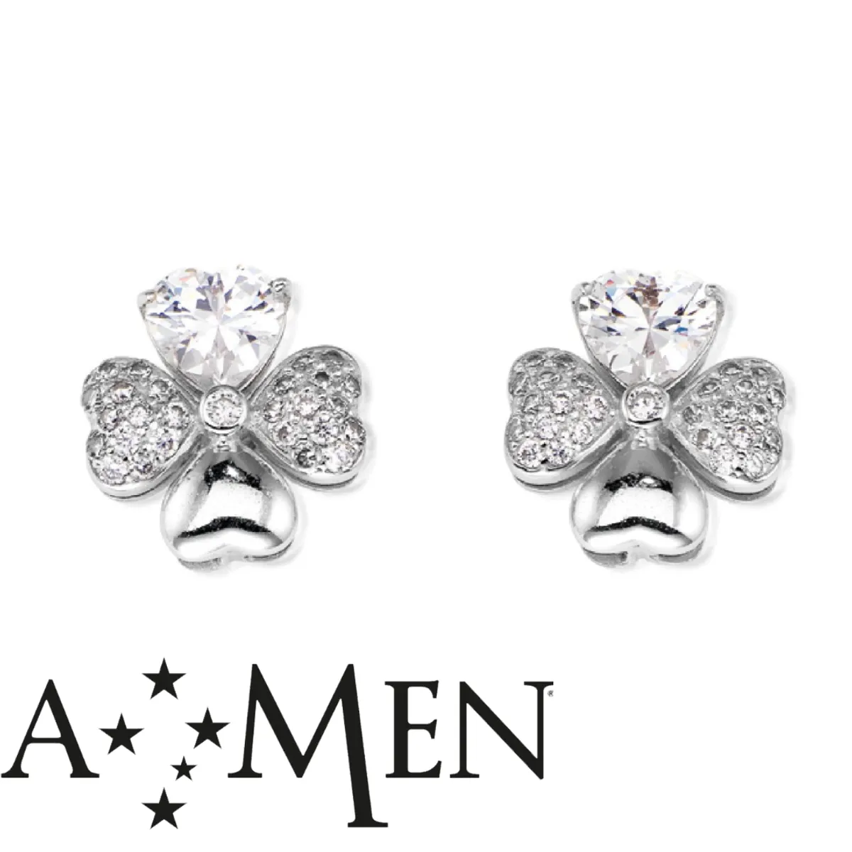 GENERICO - Aretes AMEN Trebol plata 925 para mujer.