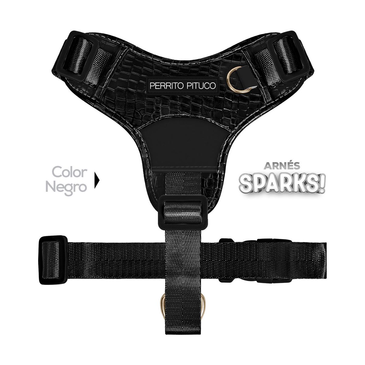 PERRITO PITUCO - ARNÉS PERRITO PITUCO SPARKS NEGRO TALLA XS