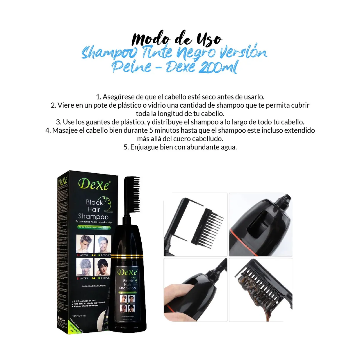 DEXE - Shampoo Tinte Negro Versión Peine - Dexe 200ml