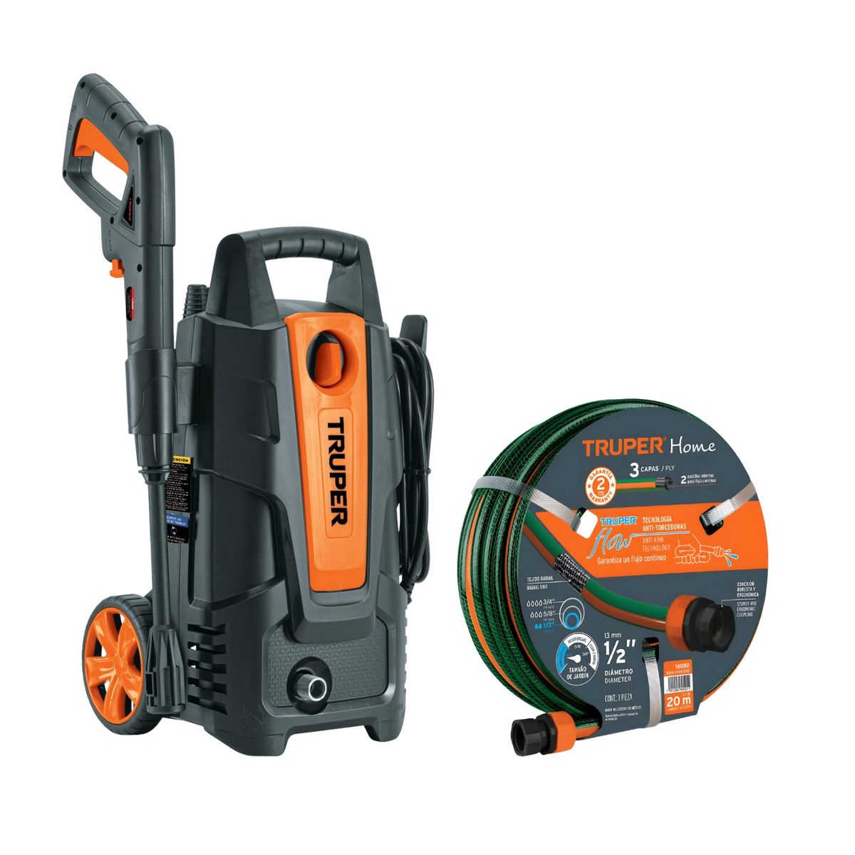TRUPER - Combo Hidrolavadora portatil Truper  Manguera 20m Truper