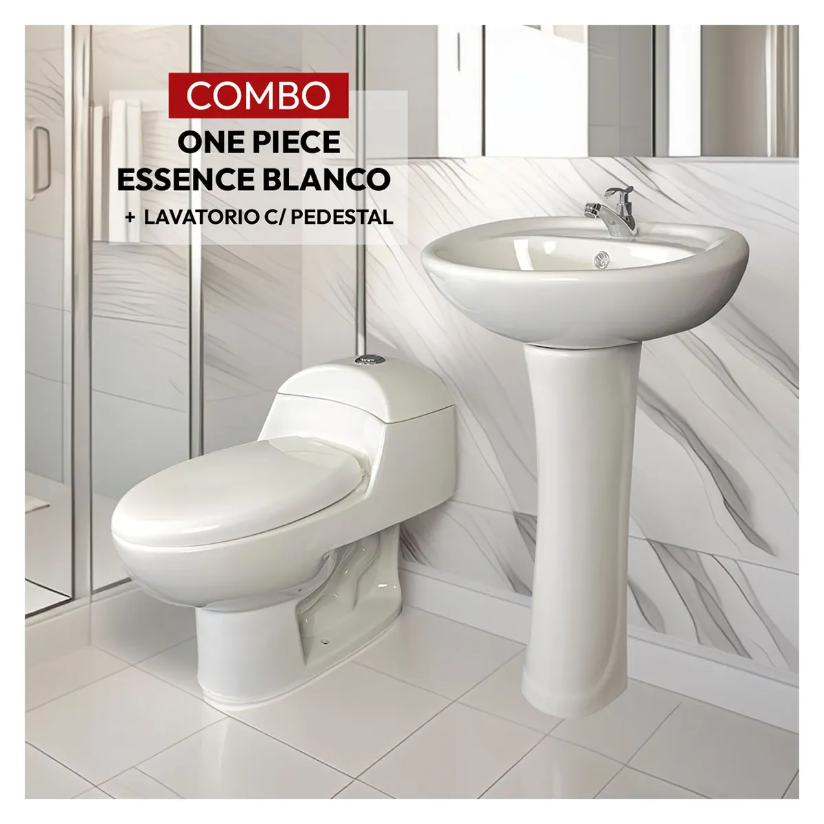 STONE - COMBO INODORO ONE PIECE ESSENCE BLANCO C LAVATORIO ESSENCE BLANCO STONE