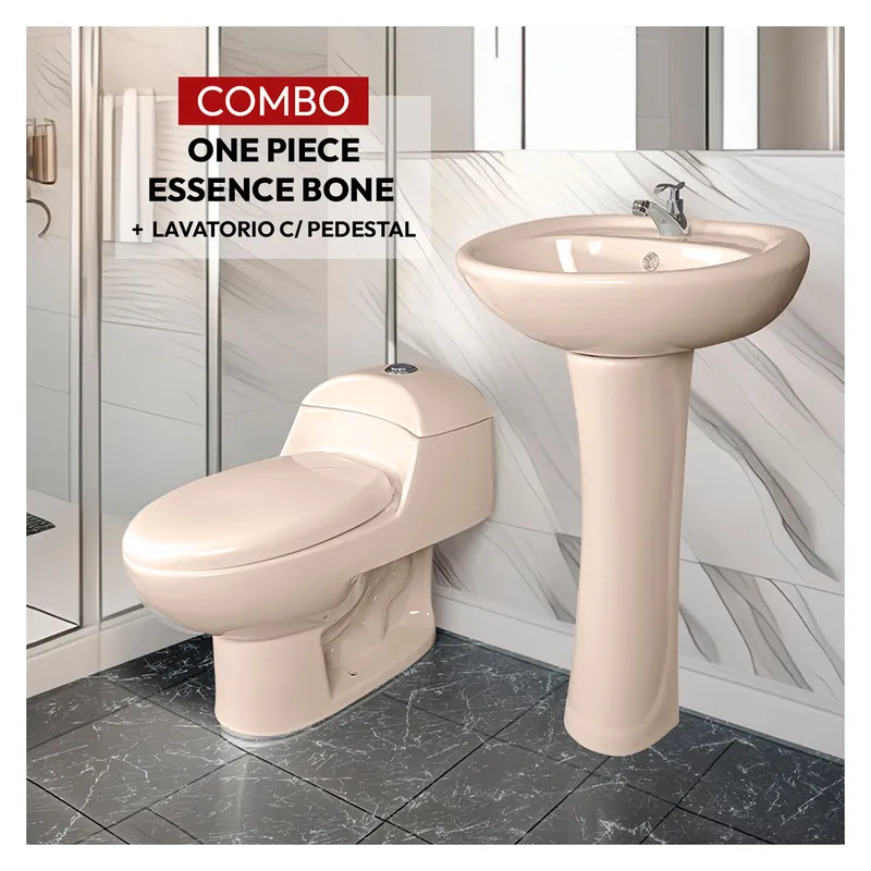 STONE - COMBO INODORO ONE PIECE ESSENCE BONE C LAVATORIO ESSENCE BONE STONE