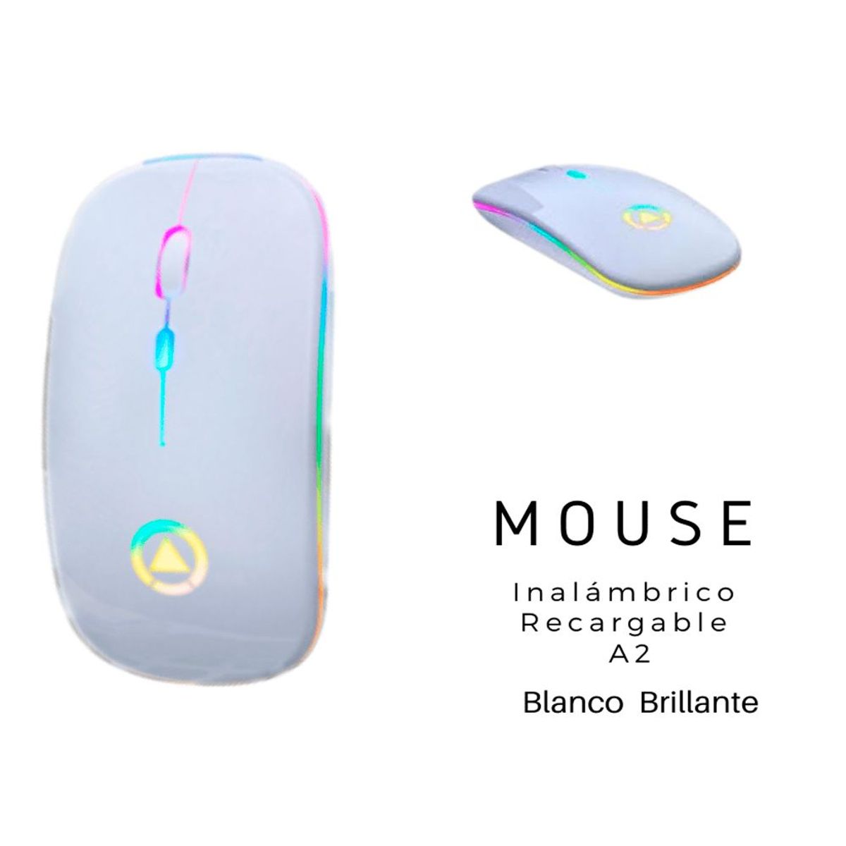 GENERICO - Mouse Inalambrico Recargable USB, LED 8 colores RGB, DPI 320 - Blanco