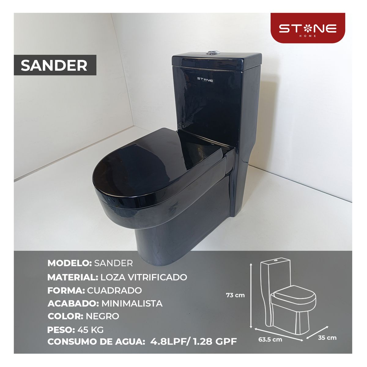 STONE - INODORO ONE PIECE MINIMALISTA SANDER BLACK STONE