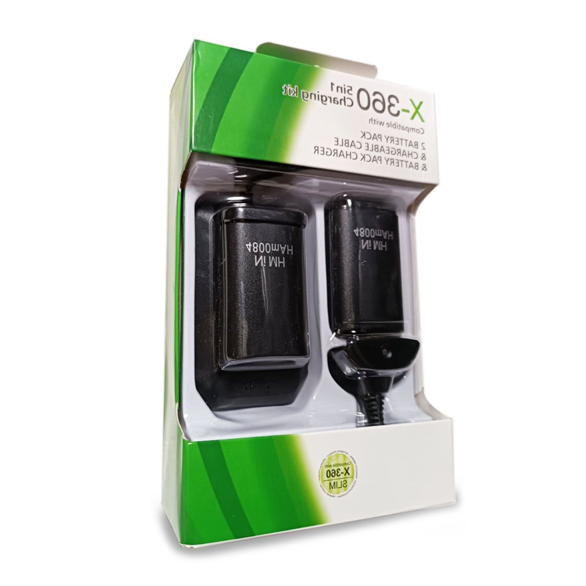 GENERICO - Cable Para Control Xbox 360 + Batería Negro + Cargador Externo.