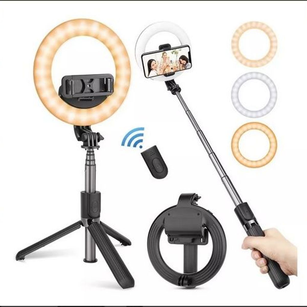 GENERICO - Tripode Selfie Stick Inalámbrico + Aro Led 5 3 Tonos