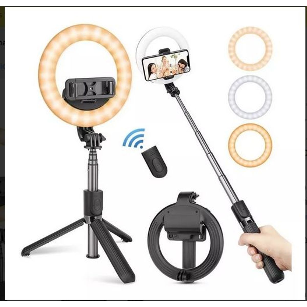 GENERICO - Tripode Selfie Stick Inalámbrico + Aro Led 5 3 Tonos