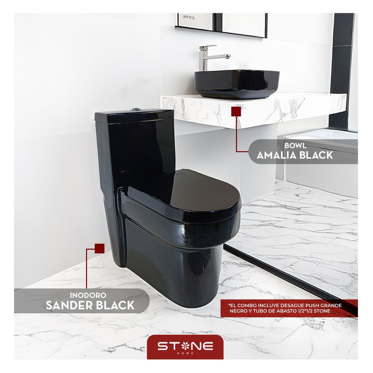 STONE - COMBO INODORO ONE PIECE  SANDER BLACK BOWL AMALIA BLACK STONE
