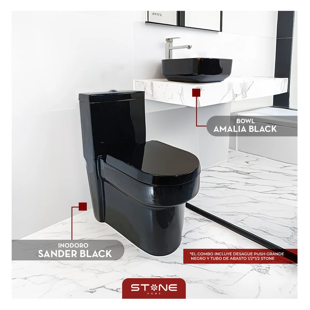 STONE - COMBO INODORO ONE PIECE  SANDER BLACK BOWL AMALIA BLACK STONE