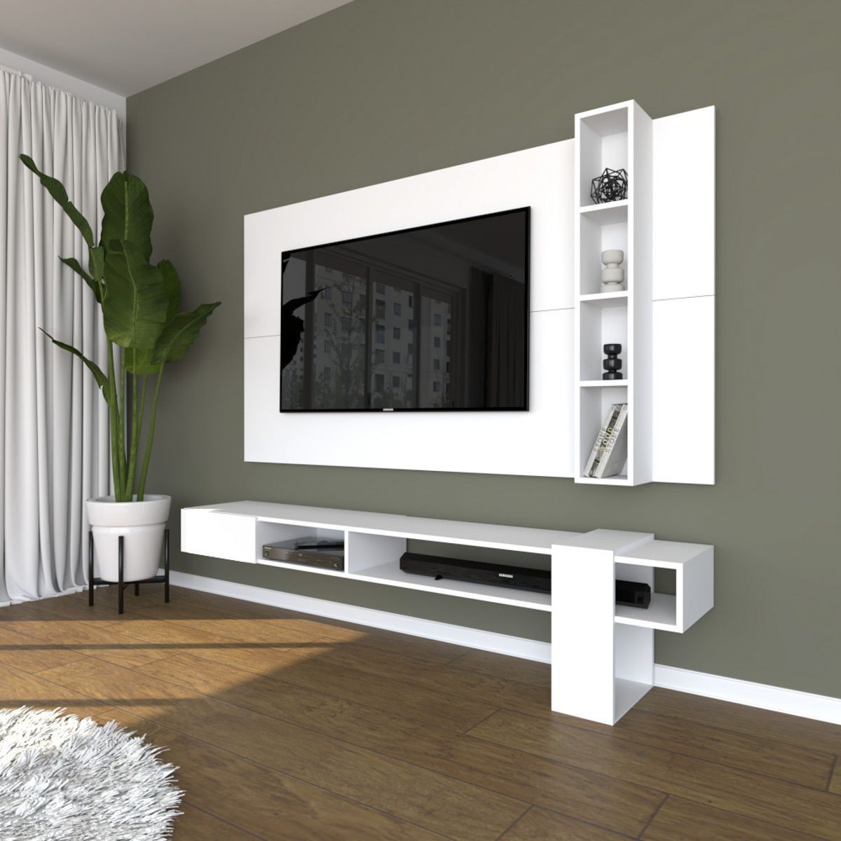 MOVENDA - Centro de Entretenimiento 65″ Gravatai Mesa de TV y Panel Movenda Blanco