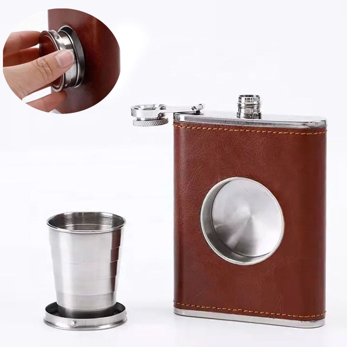 GENERICO - Licorera Bolsillo Wiskera 8 onzas con vaso Acero Inoxidable marron