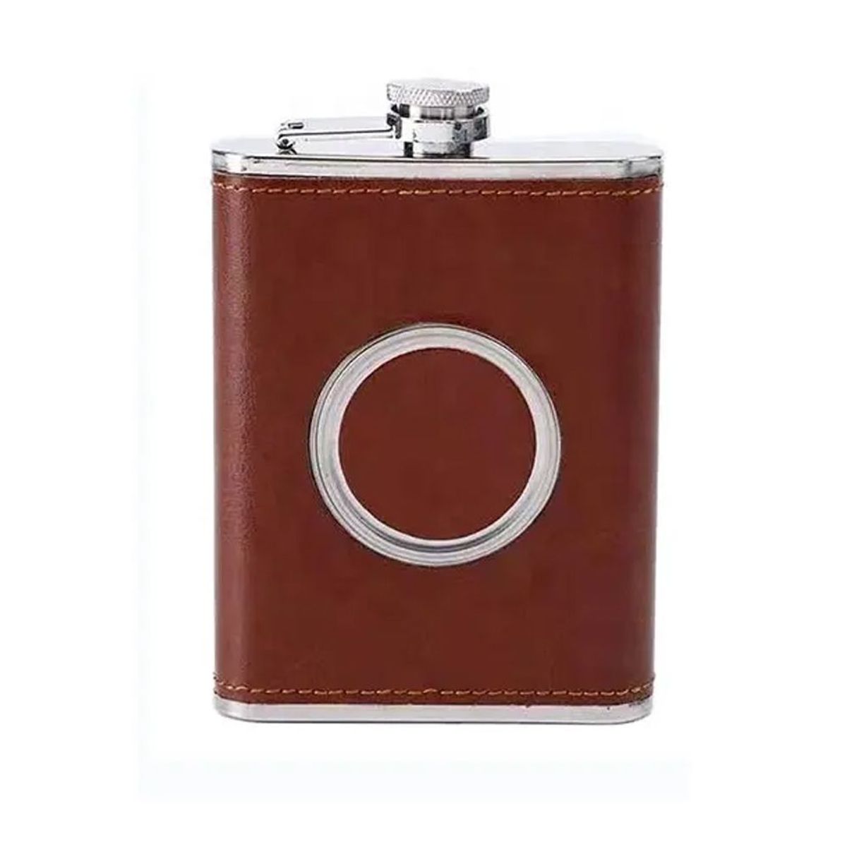 GENERICO - Licorera Bolsillo Wiskera 8 onzas con vaso Acero Inoxidable marron