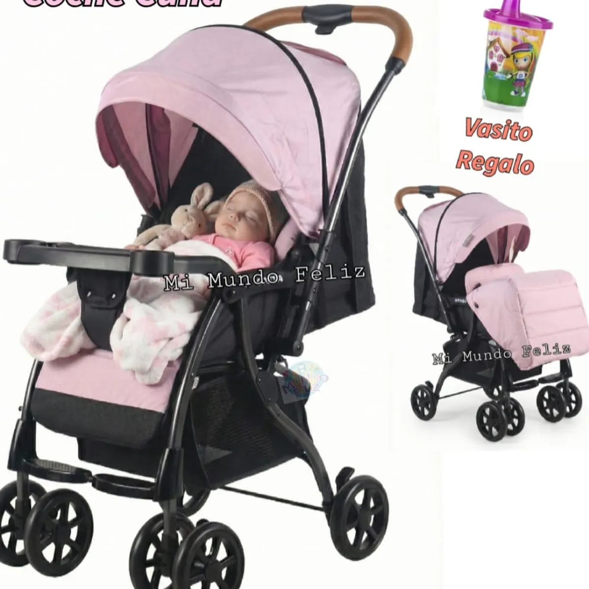 BABY HAPPY - Coche  para Bebe Silver Rosa con Tapapies