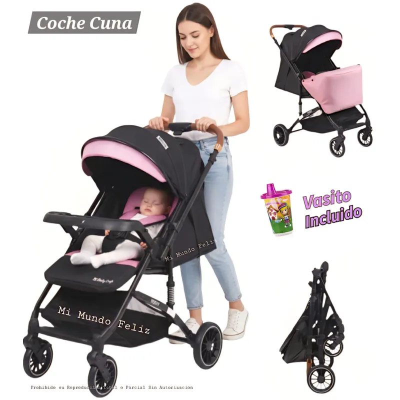 BABY HAPPY - Coche  para Bebe Silver Rosa con Tapapies