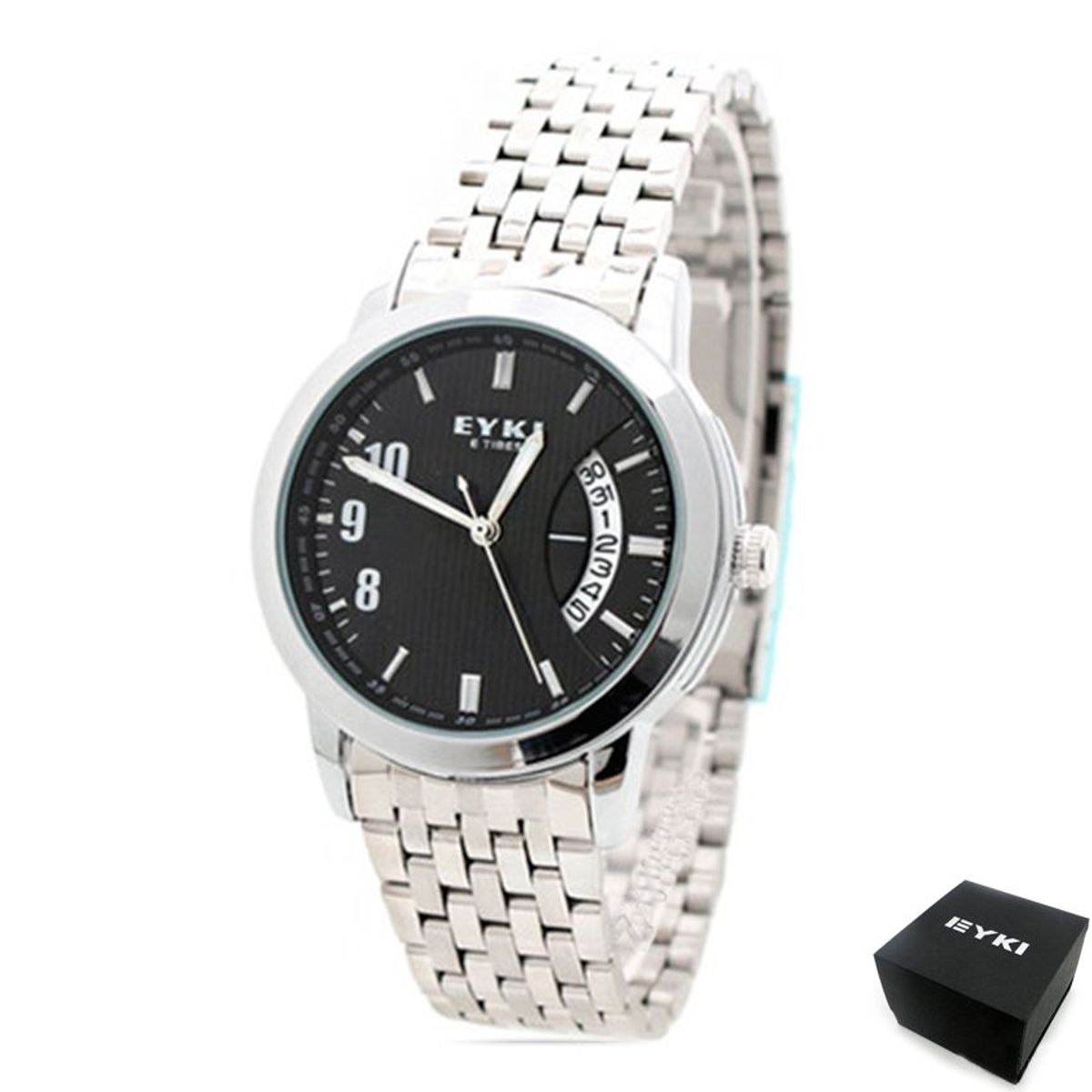 OEM - Reloj Hombre EYKI Metal Fechero Analogico - Negro Plateado