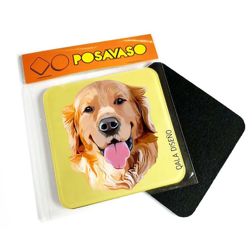 QALA DISEÑO - Posavaso de Acrílico - Qala Diseño - Perro Golden - Coaster 95x95