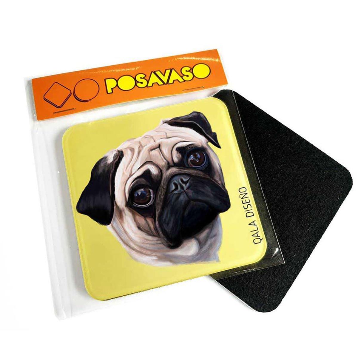 QALA DISEÑO - Posavaso de Acrílico - Qala Diseño - Perro Pug C - Coaster 95x95