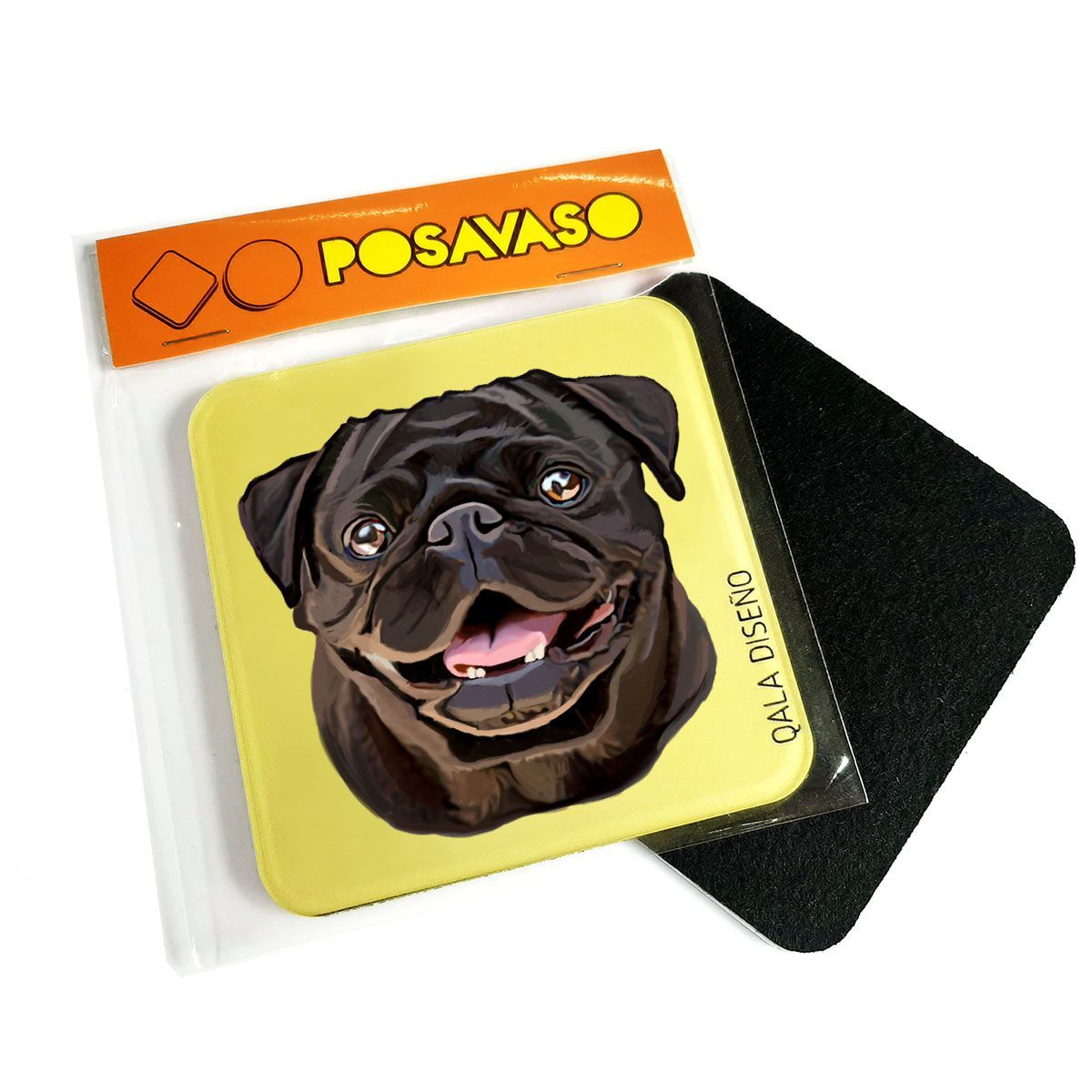 QALA DISEÑO - Posavaso de Acrílico - Qala Diseño - Perro Pug N - Coaster 95x95
