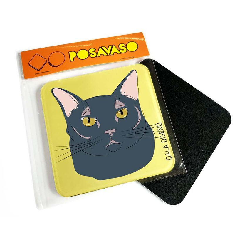 QALA DISEÑO - Posavaso de Acrílico - Qala Diseño - Gato Negro - Coaster 95x95