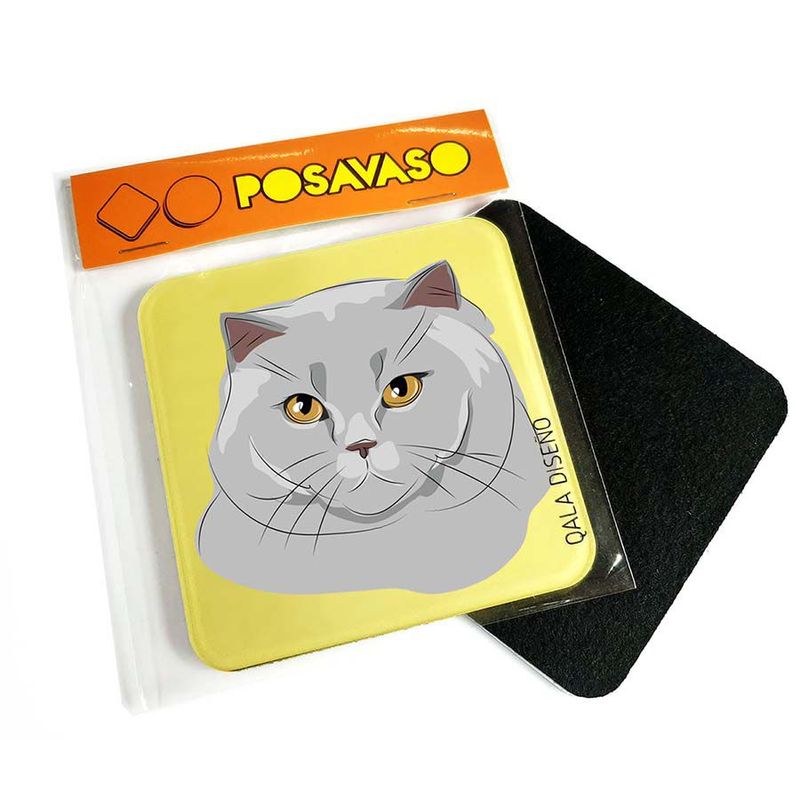 QALA DISEÑO - Posavaso de Acrílico - Qala Diseño - Gato Gris - Coaster 95x95