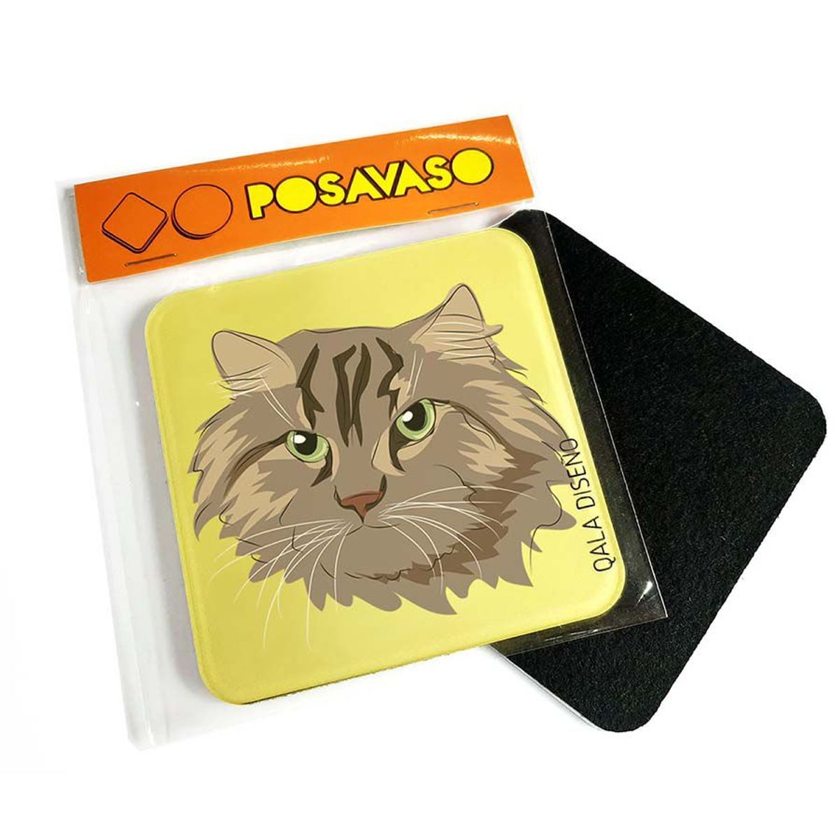 QALA DISEÑO - Posavaso de Acrílico - Qala Diseño - Gato Peludo - Coaster 95x95