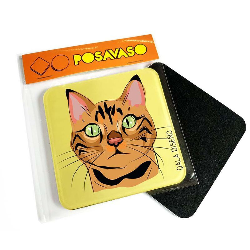 QALA DISEÑO - Posavaso de Acrílico - Qala Diseño - Gato Atigrado - Coaster 95x95