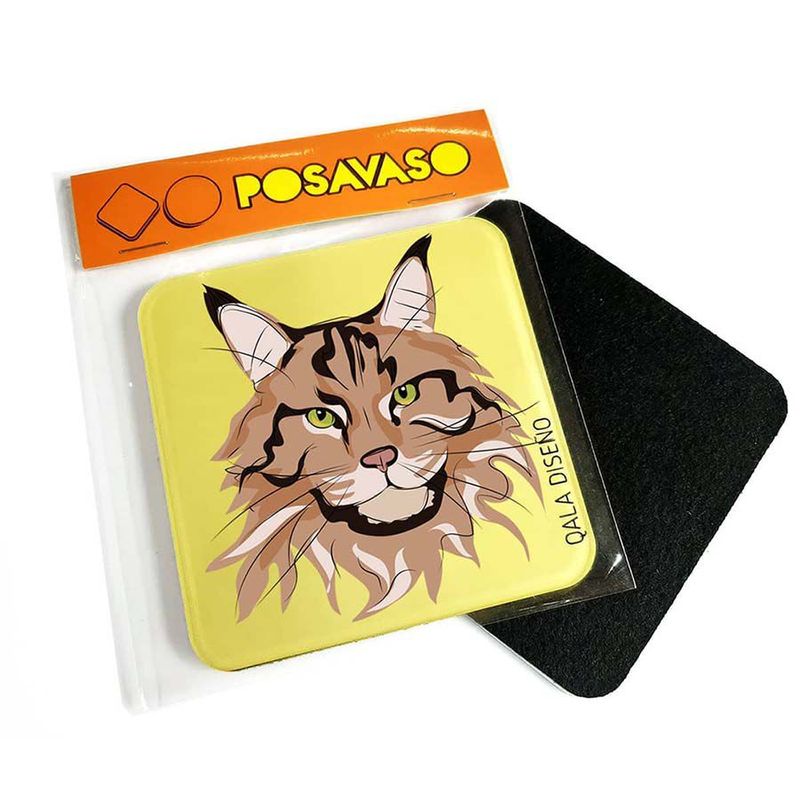 QALA DISEÑO - Posavaso de Acrílico - Qala Diseño - Gato Melena - Coaster 95x95