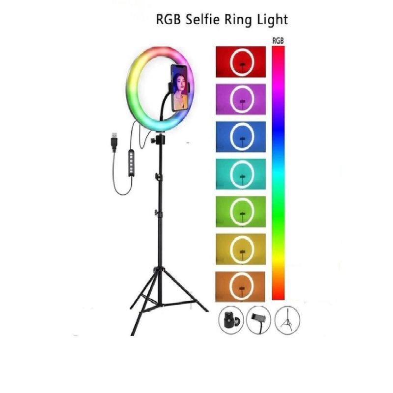 GENERICO - ARO LUZ LED 30 CM RGB COLORES + TRIPODE DE  2.10 M