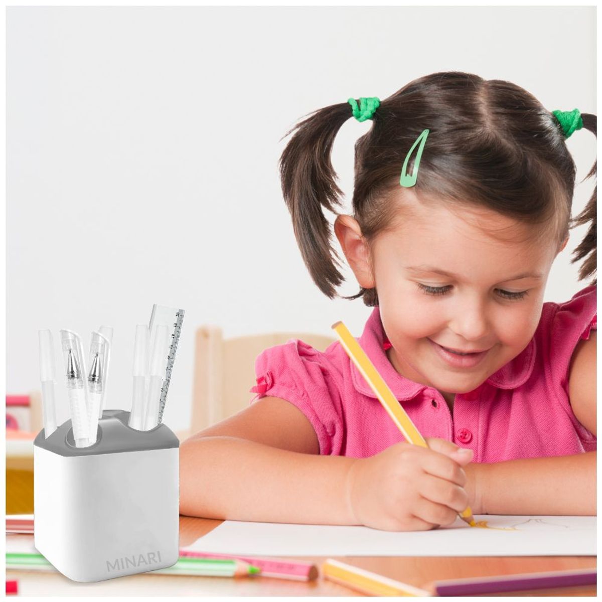 MINARI - Organizador de Escritorio Porta Lapiceros Plumones Blanco C20