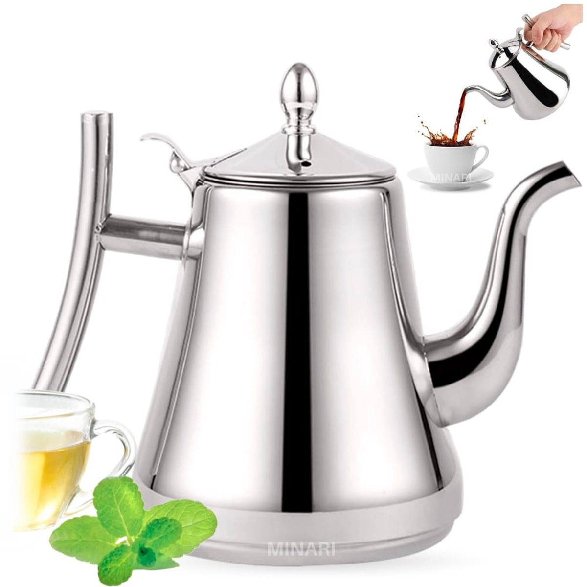 MINARI - Cafetera Tetera de Acero Inoxidable Hervidor con Filtro 2000ml T95