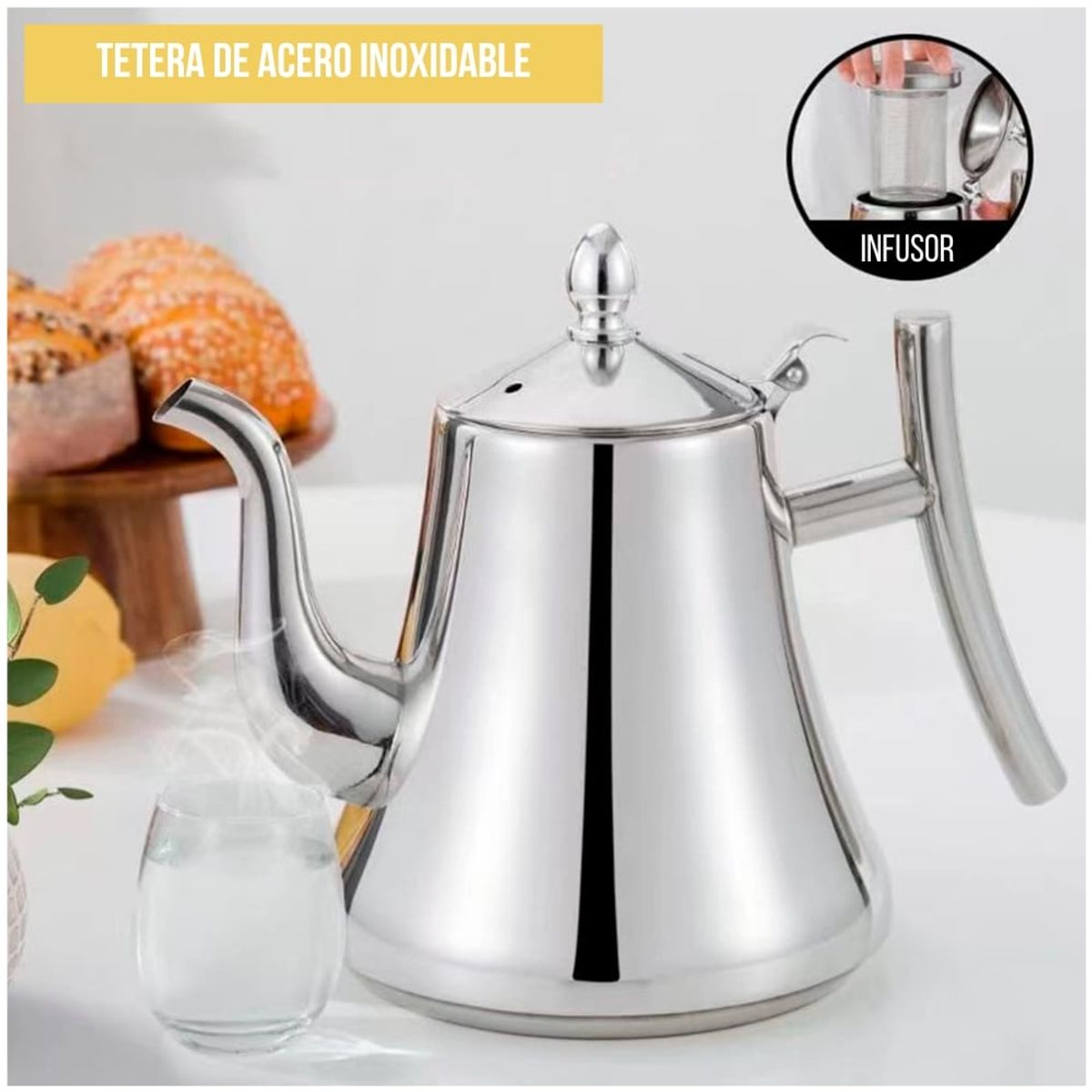 MINARI - Cafetera Tetera de Acero Inoxidable Hervidor con Filtro 2000ml T95