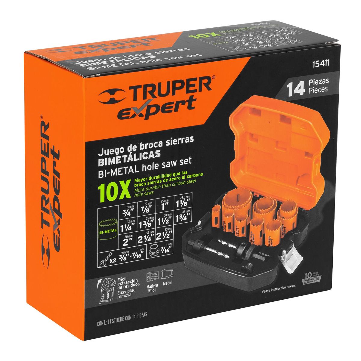 TRUPER - Juego de 11 sierras copa bimetálicas y 2 guías Truper