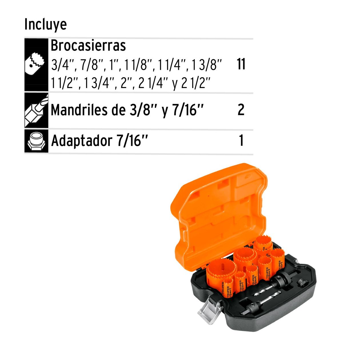 TRUPER - Juego de 11 sierras copa bimetálicas y 2 guías Truper