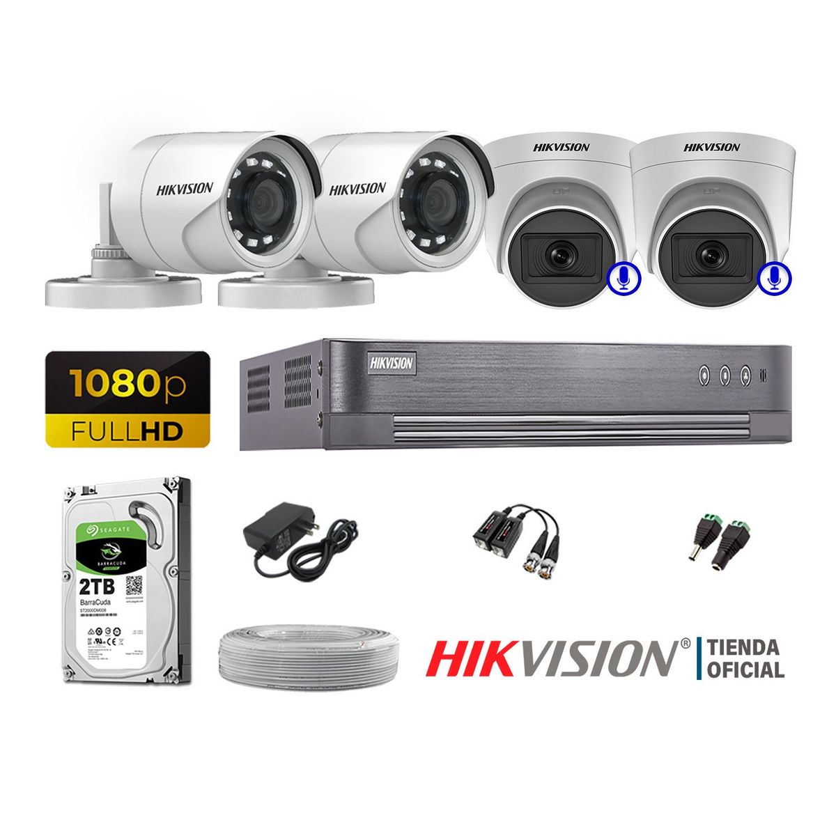 HIKVISION - KIT 4 CÁMARAS SEGURIDAD FULL HD 02 CAMARA CON AUDIO
