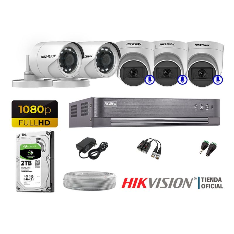 HIKVISION - KIT 5 CÁMARAS SEGURIDAD FULL HD 03 CAMARA CON AUDIO