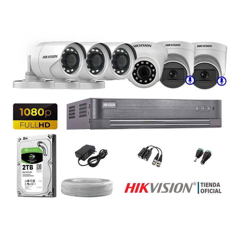 HIKVISION - KIT 6 CÁMARAS SEGURIDAD FULL HD 02 CAMARA CON AUDIO
