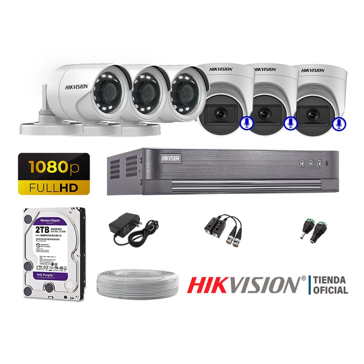 HIKVISION - KIT 6 CÁMARAS SEGURIDAD 1080P 03 CON CAMARA AUDIO