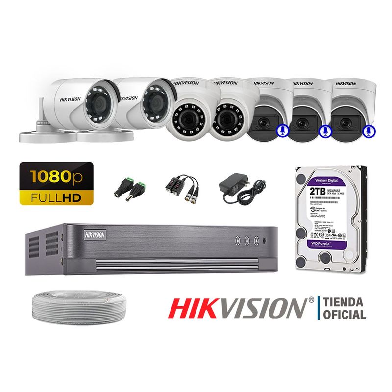 HIKVISION - KIT 7 CÁMARAS SEGURIDAD FULL HD 03 CAMARA CON AUDIO