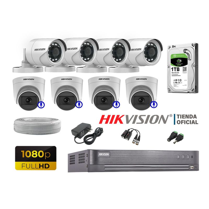 HIKVISION - KIT 8 CÁMARAS SEGURIDAD FULL HD 04 CAMARA AUDIO INCORPORAD
