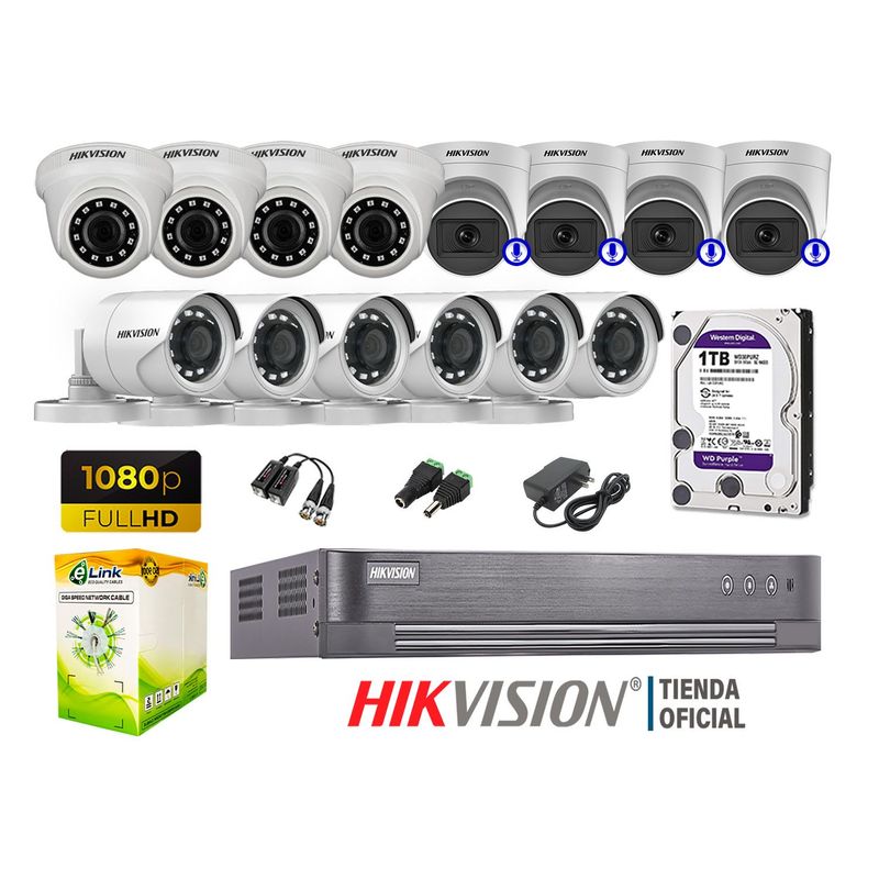 HIKVISION - KIT 14 CÁMARAS SEGURIDAD FULL HD 04 CAMARA AUDIO INCORPORAD